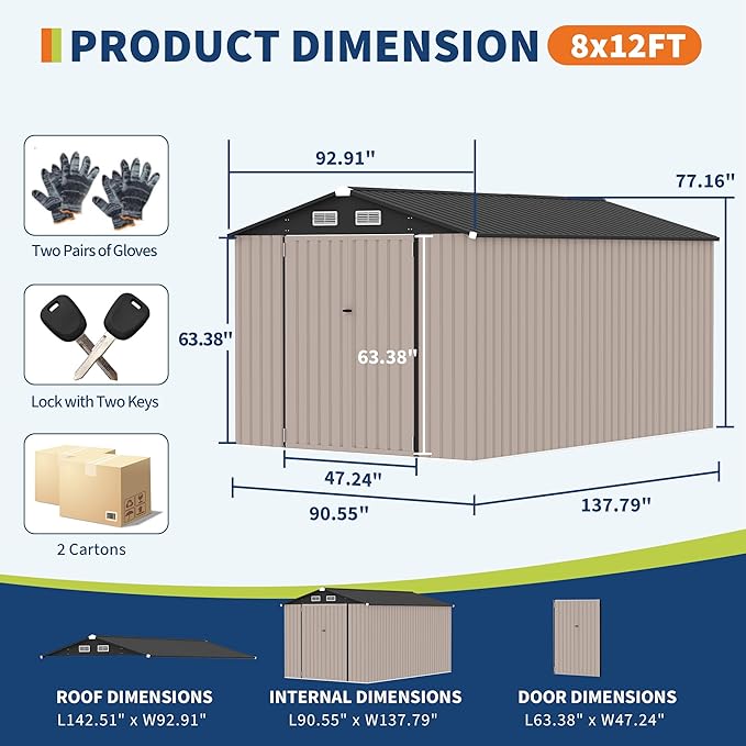 8x12 FT Metal Storage Sheds Outdoor, Metal ToolShed - Image 2