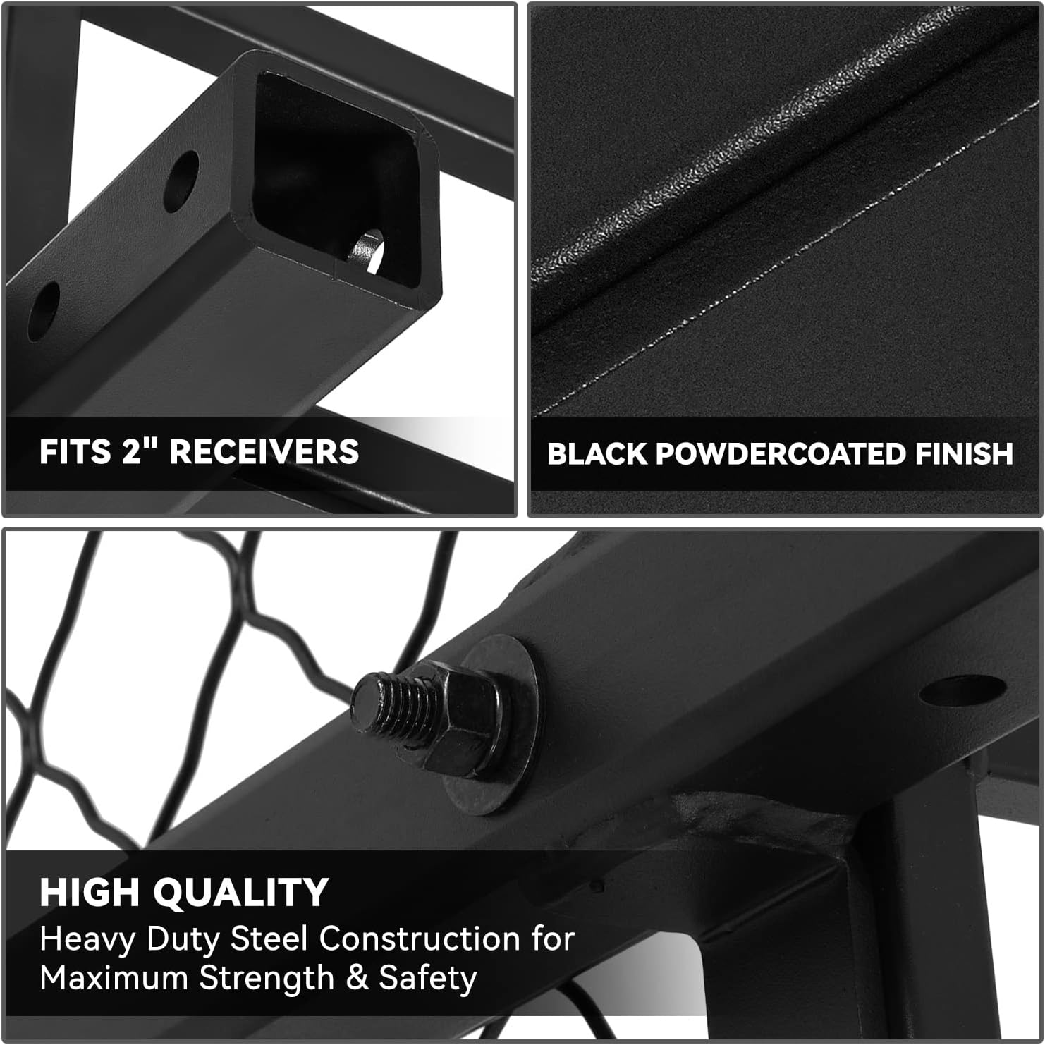 DNA MOTORING RHC-8314 Universal Foldable 2" Tow Hitch Cargo Carrier Basket with Pin+Clip, 48" X 25.5" X 6", 500Lbs Max Capacity