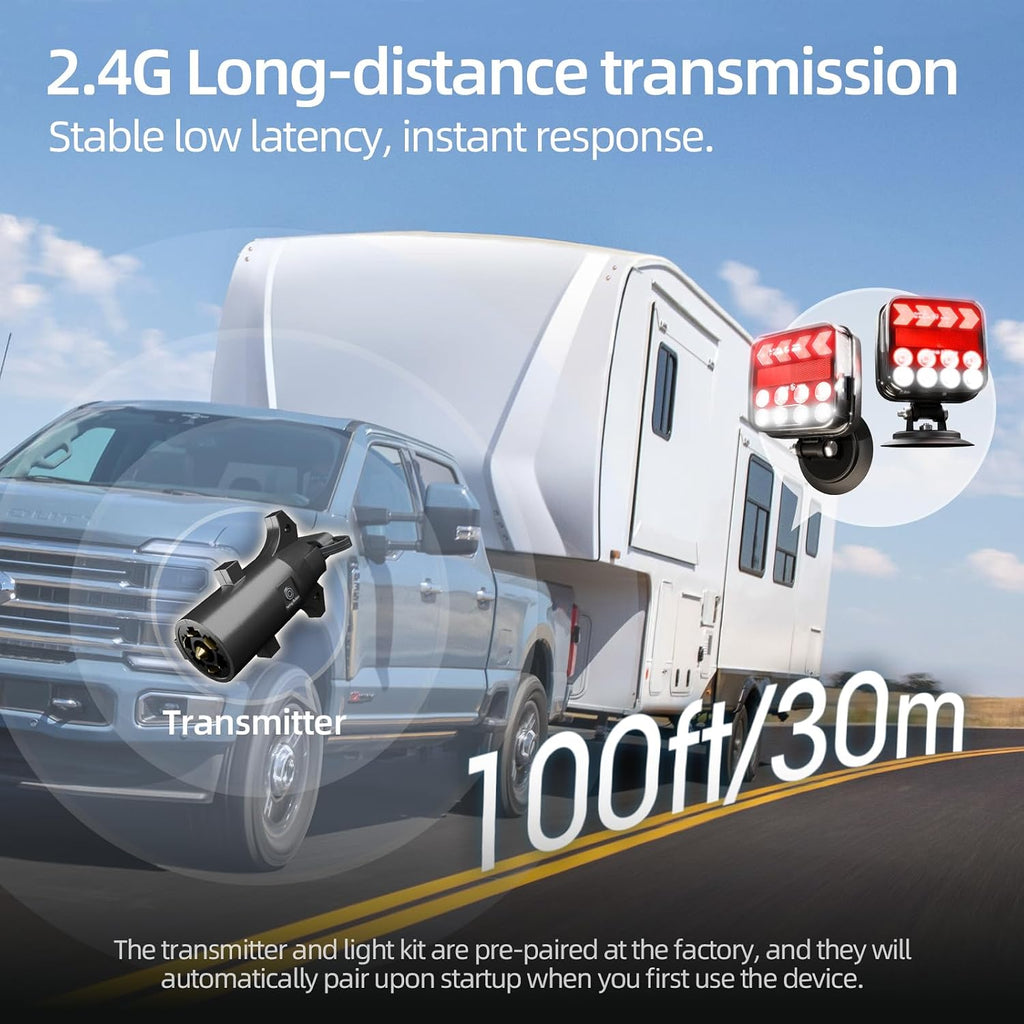 Wireless Trailer Lights Magnetic, Anti-Loss Large Portable Rechargeable Cordless Trailer Lights Kits with Reflectors for Tow Truck, Boat, RV, Turn Signal Brake Running Stop, IP67 Waterproof