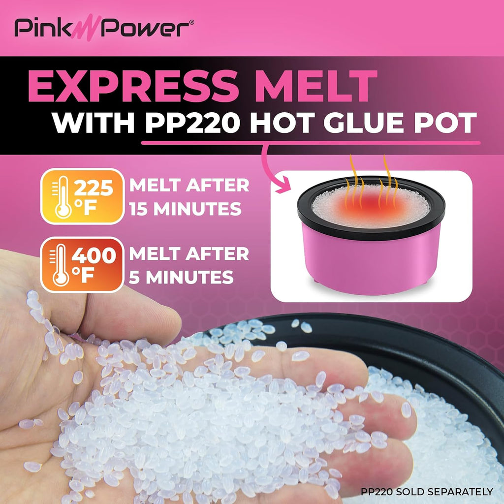 pink power electric hot glue pot for crafts, side view