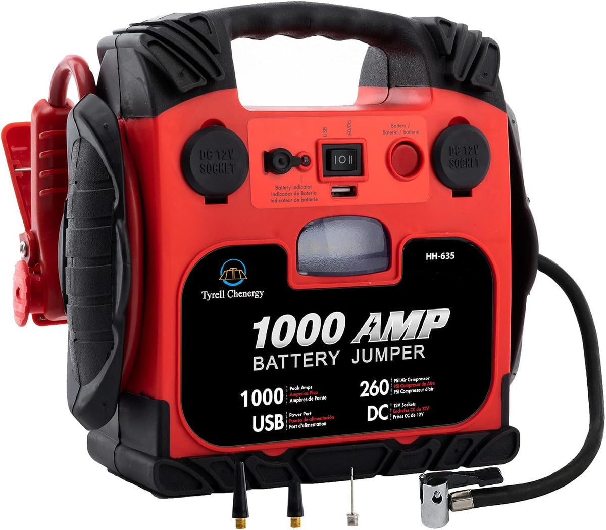 Car Battery Jump Starter with Air Compressor Portable Tire Inflator, 260PSI