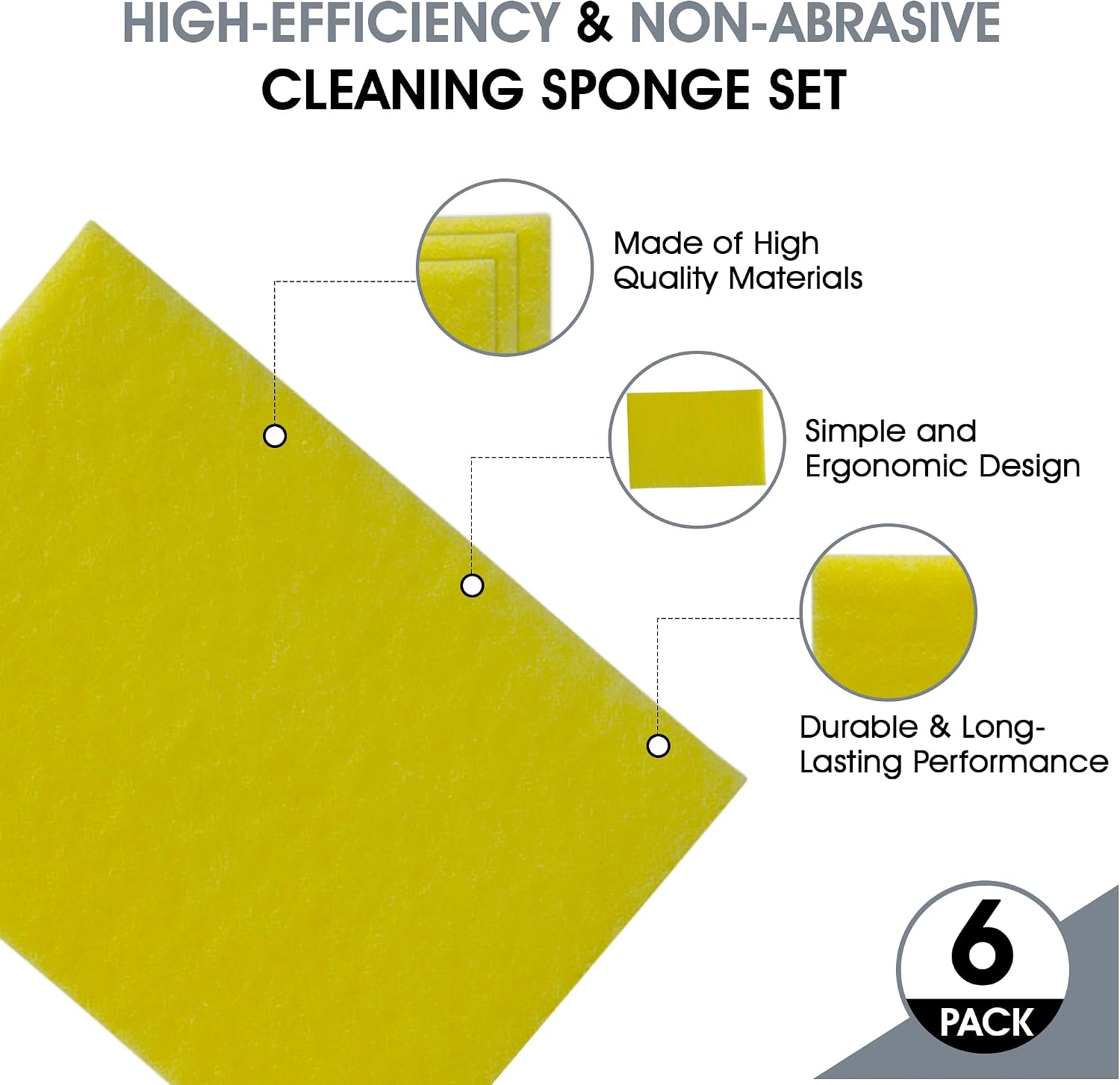 Nanoskin Scrub Away Tar Remover Pad, 6-Pack – Durable Non-Abrasive Cleaning Sponge Set for Cars, Trucks, Boats | 6" x 9" Multi-Surface Detailing Tool for Professional and DIY Use
