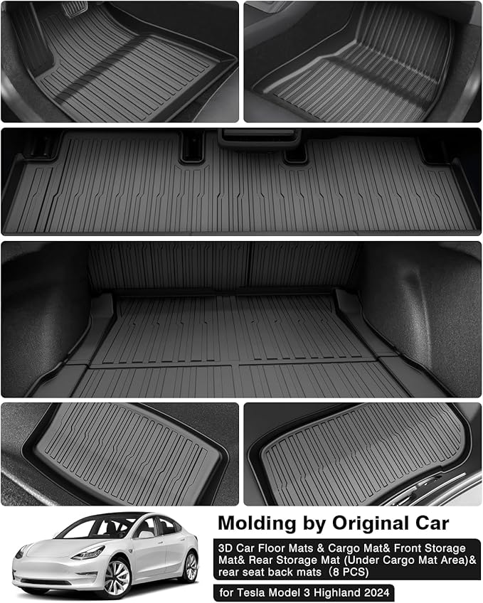 Powerty Floor Mats for 2024 2025 Tesla Model 3 Highland 8 PCS Floor Cargo - Image 5
