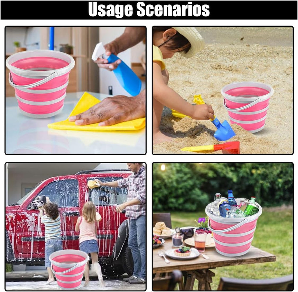 GLSOWEE Car Collapsible Bucket, 10L 2.6 Gallon Folding Bucket Auto Cleaning Plastic Water Bucket, Foldable Portable Bucket Space Saving for Indoor Outdoor Car Wash Garden Camping (Pink)