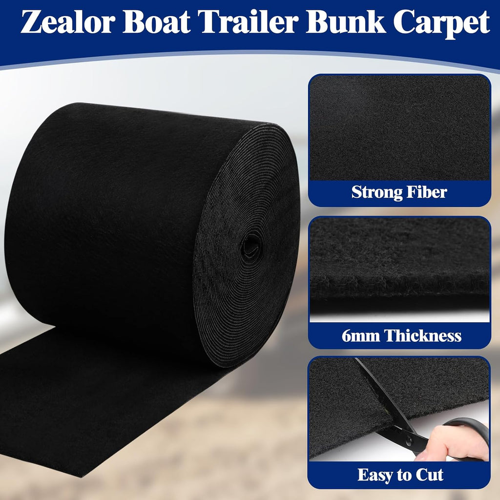 Boat Trailer Bunk Carpet 100ft x 9in Wide Roll Boat Bunk Carpet Thick Waterproof Trailer Parts Accessories Outdoor Marine Grade Jet Ski Pontoon Black Lift Runners Cover