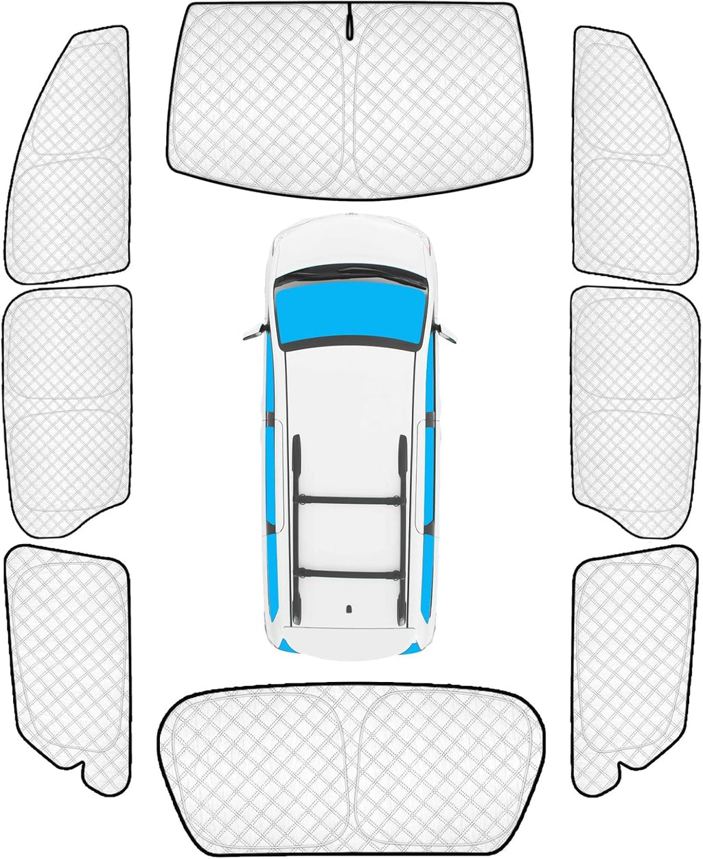 KMF 8pcs Full Sun Shades Custom for Toyota Sienna 2013-2018 Accessories, Sienna Sunshade Car Window Covers for Windshield Side Rear, Sun Visor UV Block and Blackout Privacy for Camping Outdoor