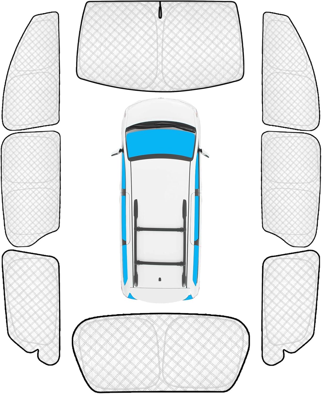 KMF 8pcs Full Sun Shades Custom for Toyota Sienna 2013-2018 Accessories, Sienna Sunshade Car Window Covers for Windshield Side Rear, Sun Visor UV Block and Blackout Privacy for Camping Outdoor
