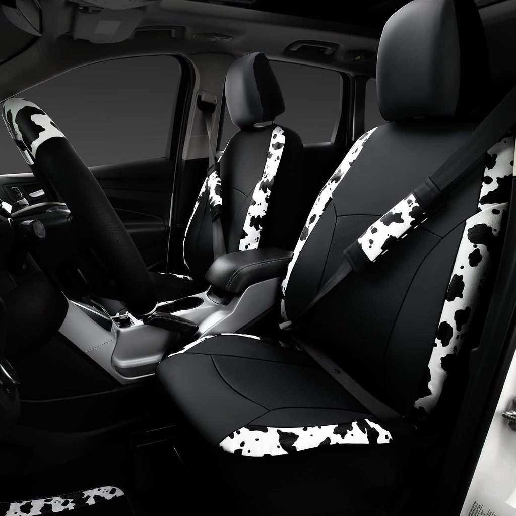car-pass cow print car accessories sets faux leather, close-up detail