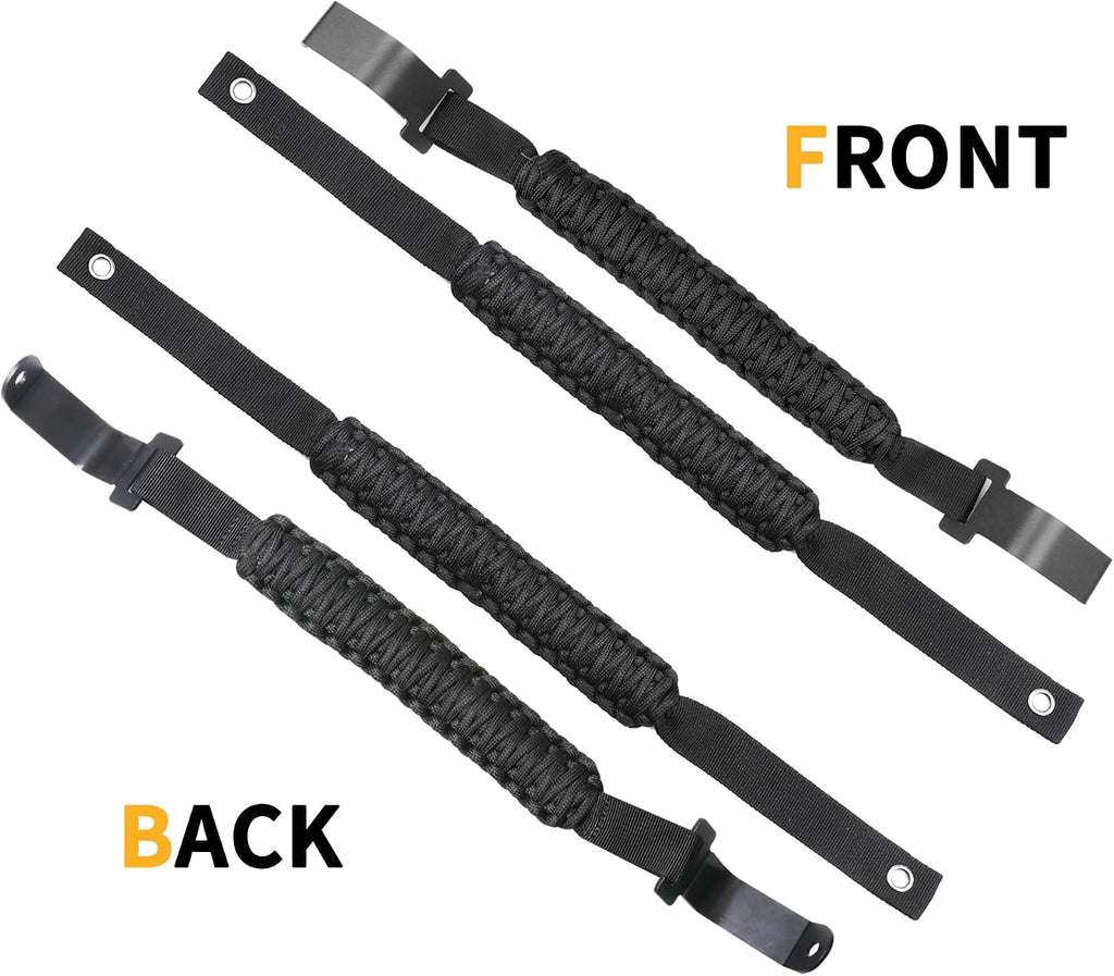 Front Rear Door Roll Bar Grab Handles Compatible with 2024 2025 Jeep Wrangler JL 4 Door 4XE Gladiator JT Interior Accessories Paracord Grip Handle, Keep Airbag Function, 4 Pack Black Classic