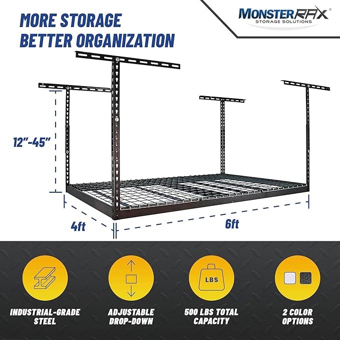 MonsterRax Overhead Garage Storage Racks 4x6, Ceiling Mounted Shelving - Image 5