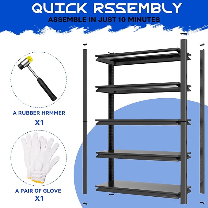 63"H Garage Shelving Heavy Duty Rack, 3000 LBS Large Capacity 5 Tier Adjustable - Image 4