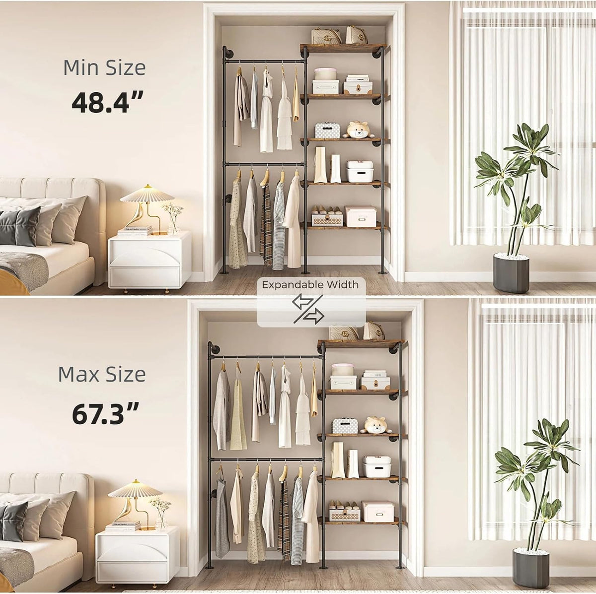 expandable industrial pipe clothes rack,corner garment rack, close-up detail