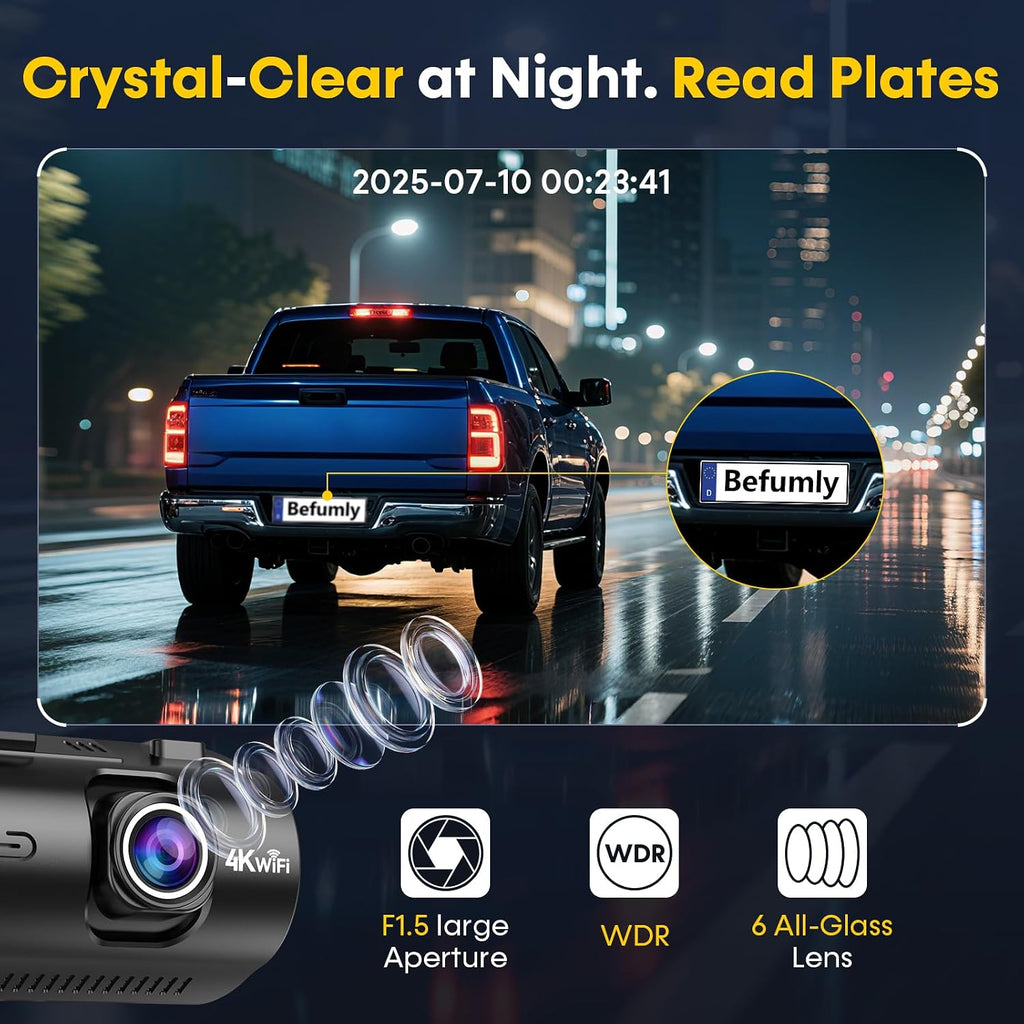 front and rear dash cam for truck: 4k+1080p, side view
