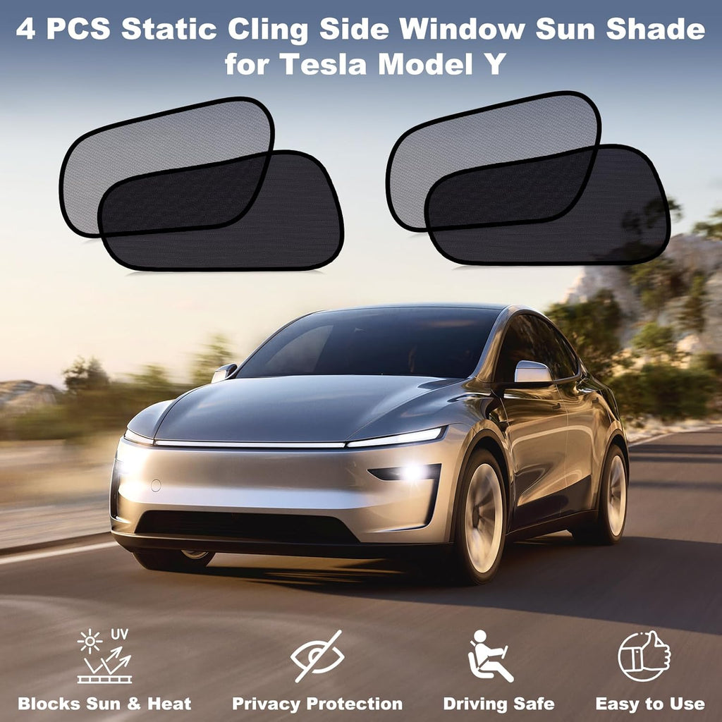 XCBYT Tesla Model Y Window Shades for Baby, Static Cling Side Window Sun Shades for Heat Insulation & UV Protection, Semi-Transparent Car Privacy Window Covers, Front Driver Window Sunshade, 4PCS