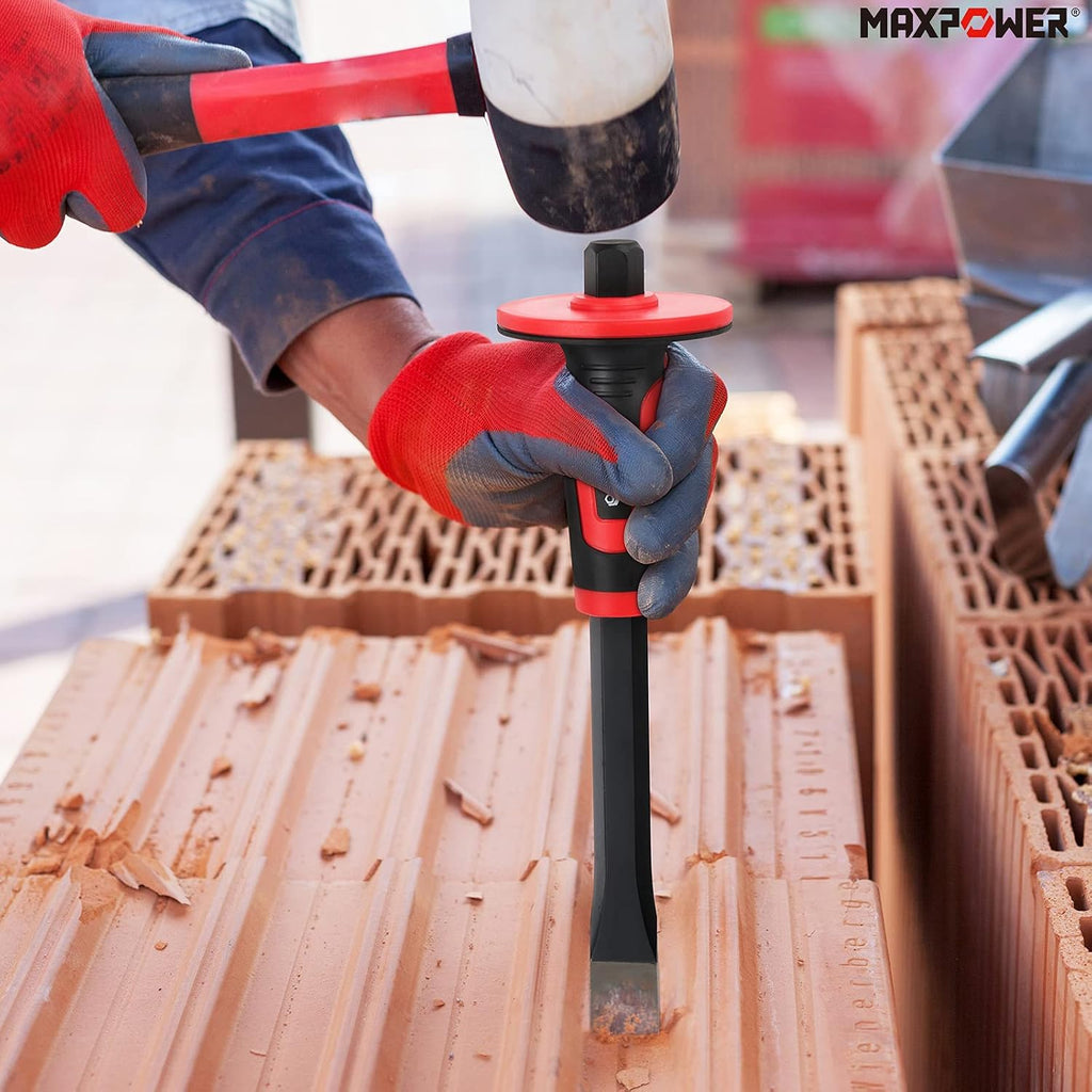 maxpower masonry chisels, 11" point chisel, flat chisels, front angle view