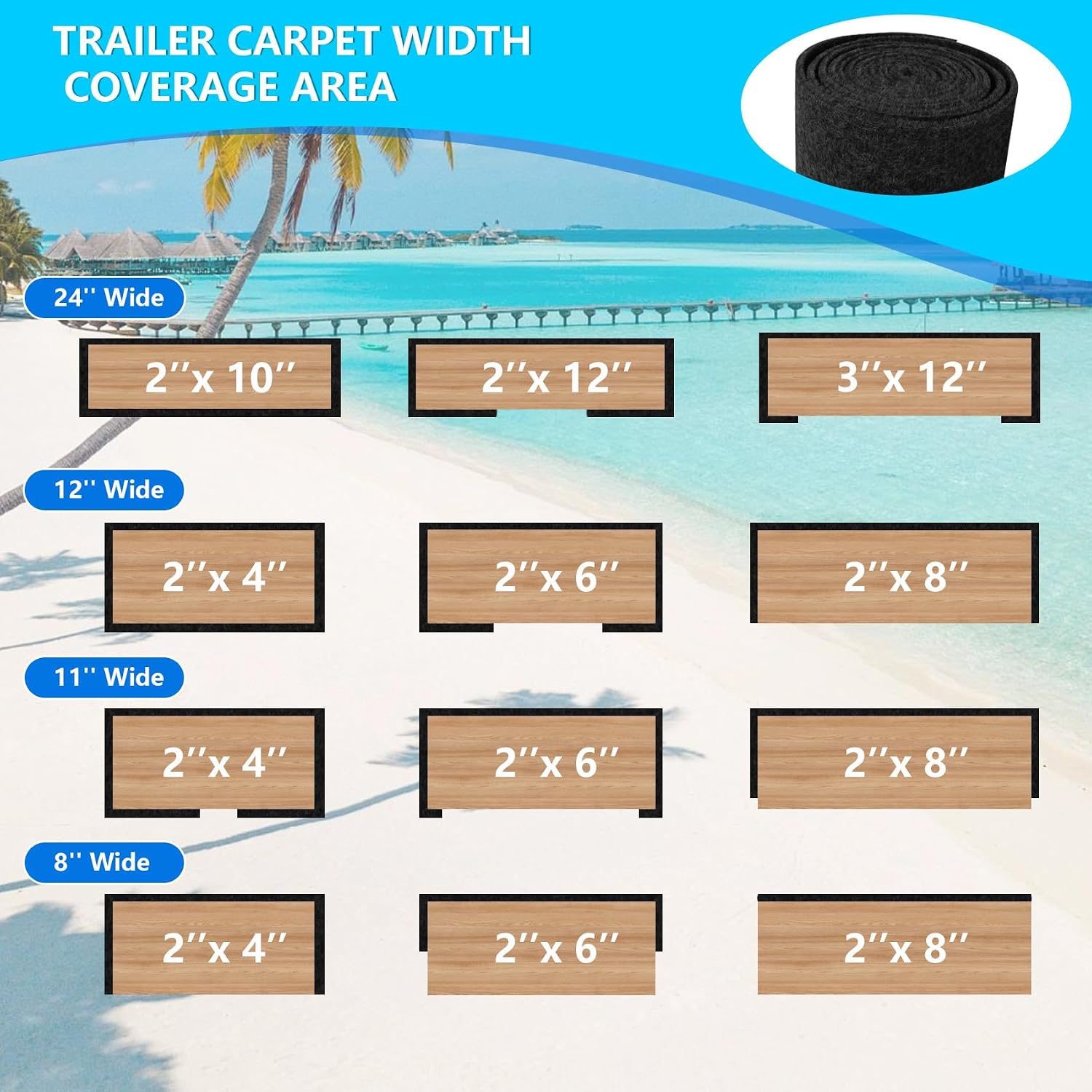Boat Trailer Bunk Carpet, 13ft X 24inch Wide Marine Carpet for Boats Replacement, 8mm Thick Marine Grade Padding for Covering Boat Trailers,Jet Ski Ramps,Boat Lift Bunks or Runners - Black