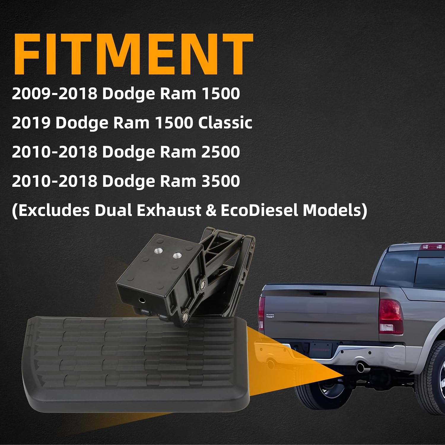 MITZONE Bed Step Compatible with 2009-2019 Dodge Ram 1500 2010-2018 RAM 2500 3500 Excludes Dual Exhaust and Ecodiesel Models, Folding Truck Step Retractable Bumper Tailgate Step