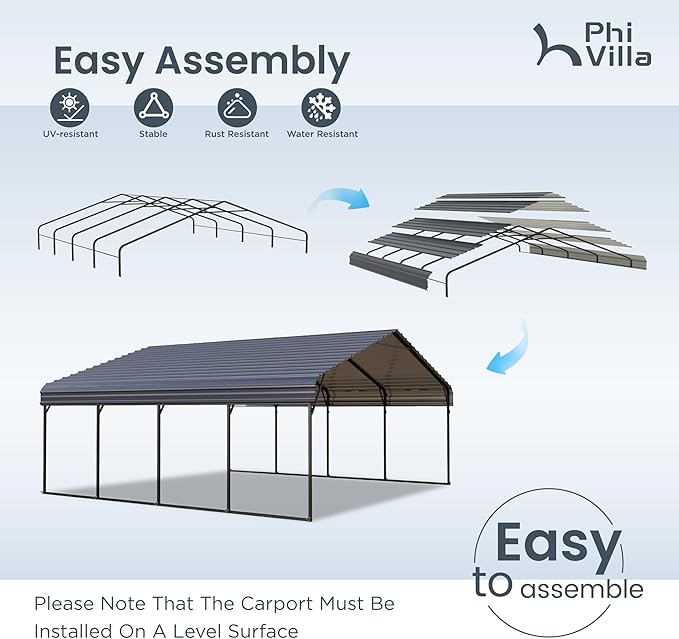 PHI VILLA 20 x 20 ft Carport 2 car Metal Carport Tent - Image 4