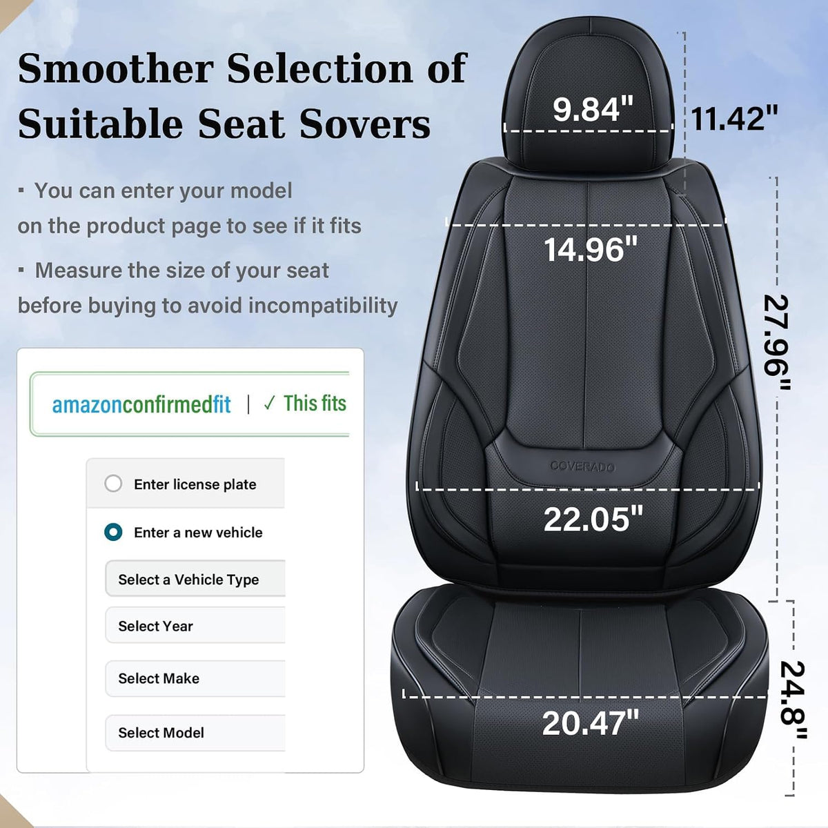 coverado seat covers full set, black seat covers, package contents