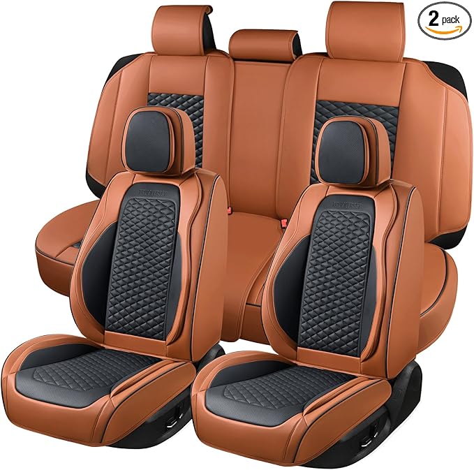 Seat Covers for Cars Full Set, Leather Seat Covers 2 Pack, Breathable Leather by truckerset