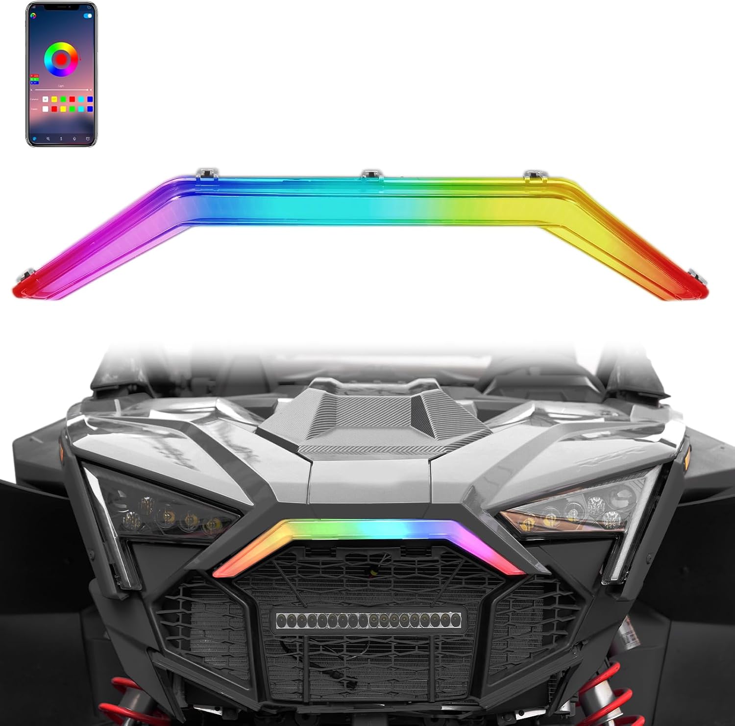 A & UTV PRO Fang Accent Chasing Color Light with RGB for 2020-2024 RZR PRO XP, APP Control LED Signature Center Grill Light for Polaris RZR PRO XP 4/ RZR PRO R/RZR Turbo R Accessories, Replace 2884346