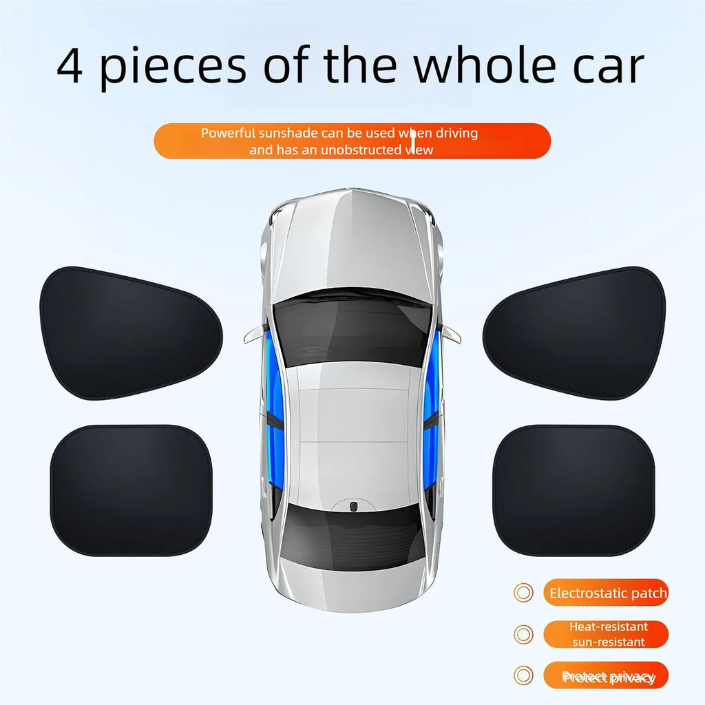 4Pcs(Black) Automotive Sun Protection from UV，Removable Car Window Shades for Side Window,Static Cling Window Sunshine Blocker Visor Sunshade Extender,Passenger/Driver Window Sun Shade