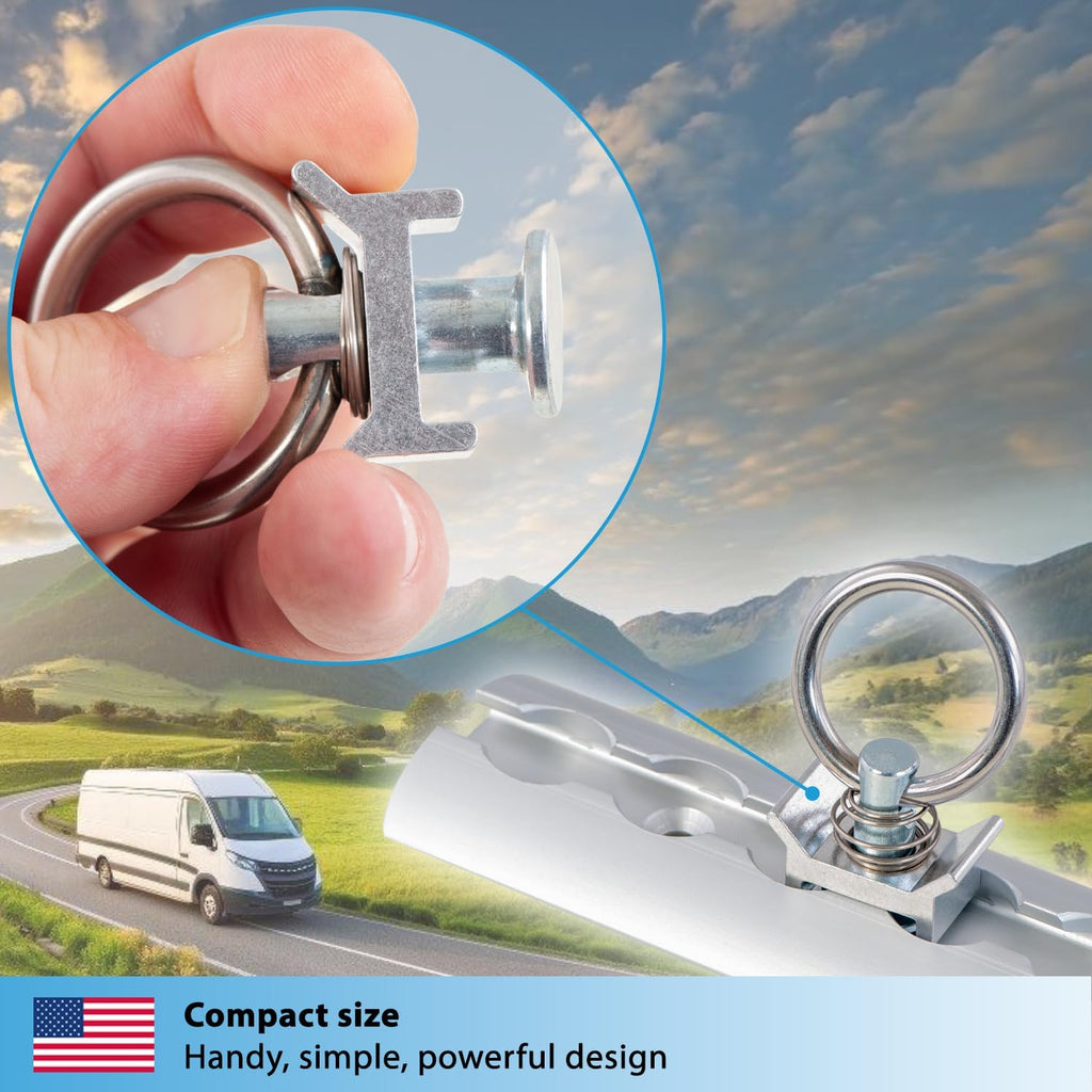 valonic Gecko - Single Stud Fitting for L Track, 8 Pieces, 1000 daN, Stainless Steel roundring, for Rail System, Lashing Accessories for tie tie Downs for Truck Bed