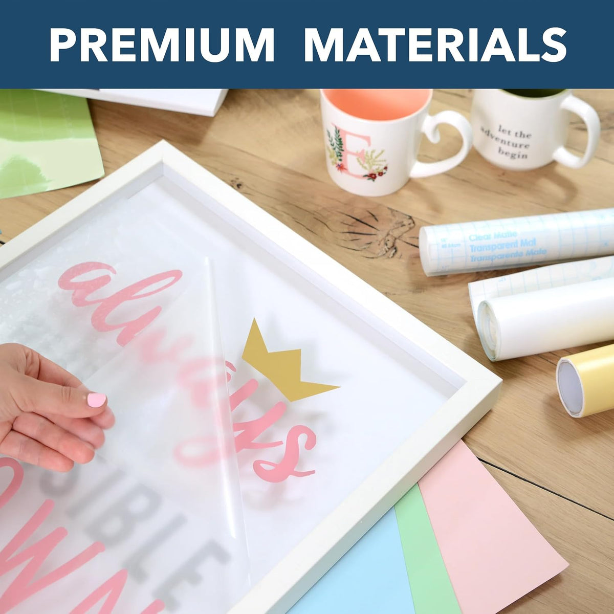 con-tact brand creative clear covering, versatile and self-adhesive on a desk or shelf