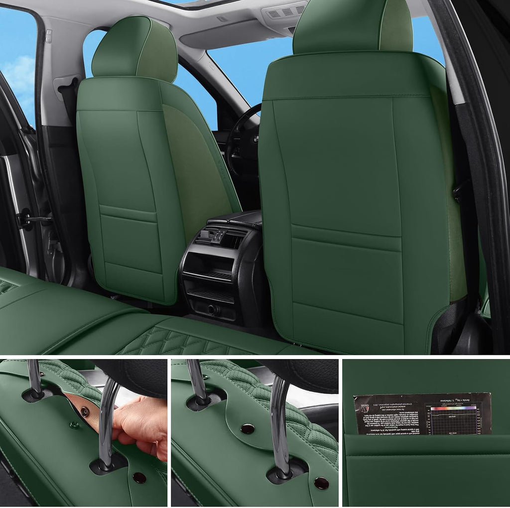 green car seat covers full set,5 seat leather showing dimensions