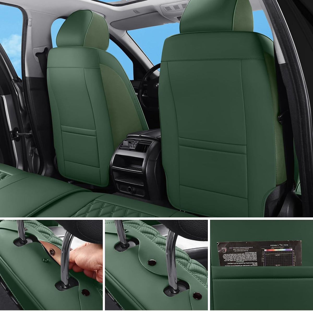 green car seat covers full set,5 seat leather showing dimensions