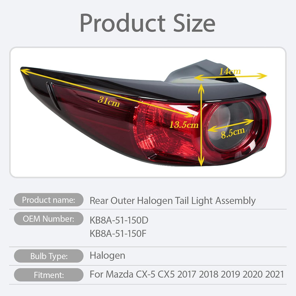 Rear Outer Tail Light Assembly For Mazda CX-5 CX5 2017-2021 Driving Brake Turn Signal Lamp Taillight Left