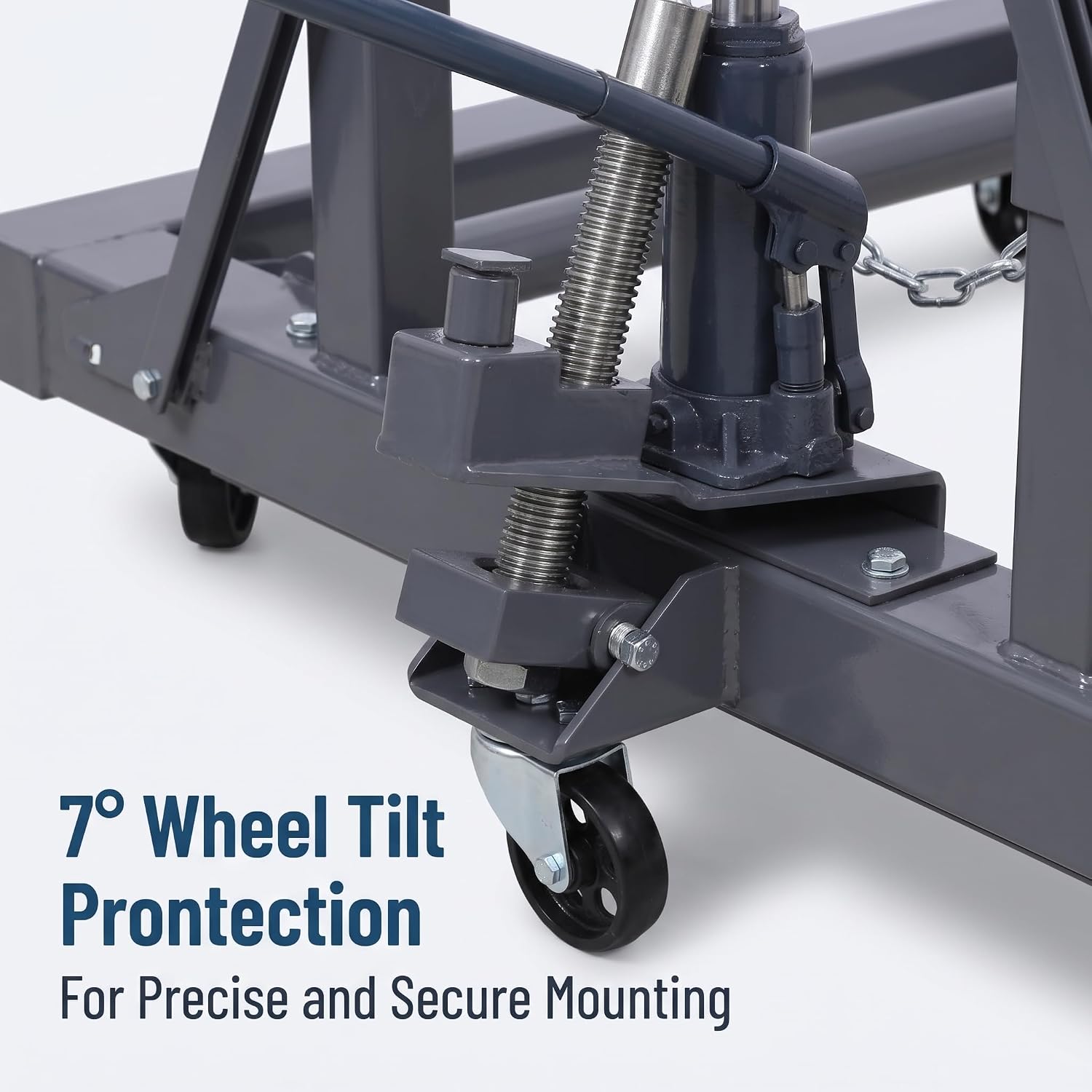 1500 lb Dual Wheel Dolly with Built-in Jack, Adjustable Height for Large Trucks, 3 Swivel Casters, 5ft Chain for Secure Transport
