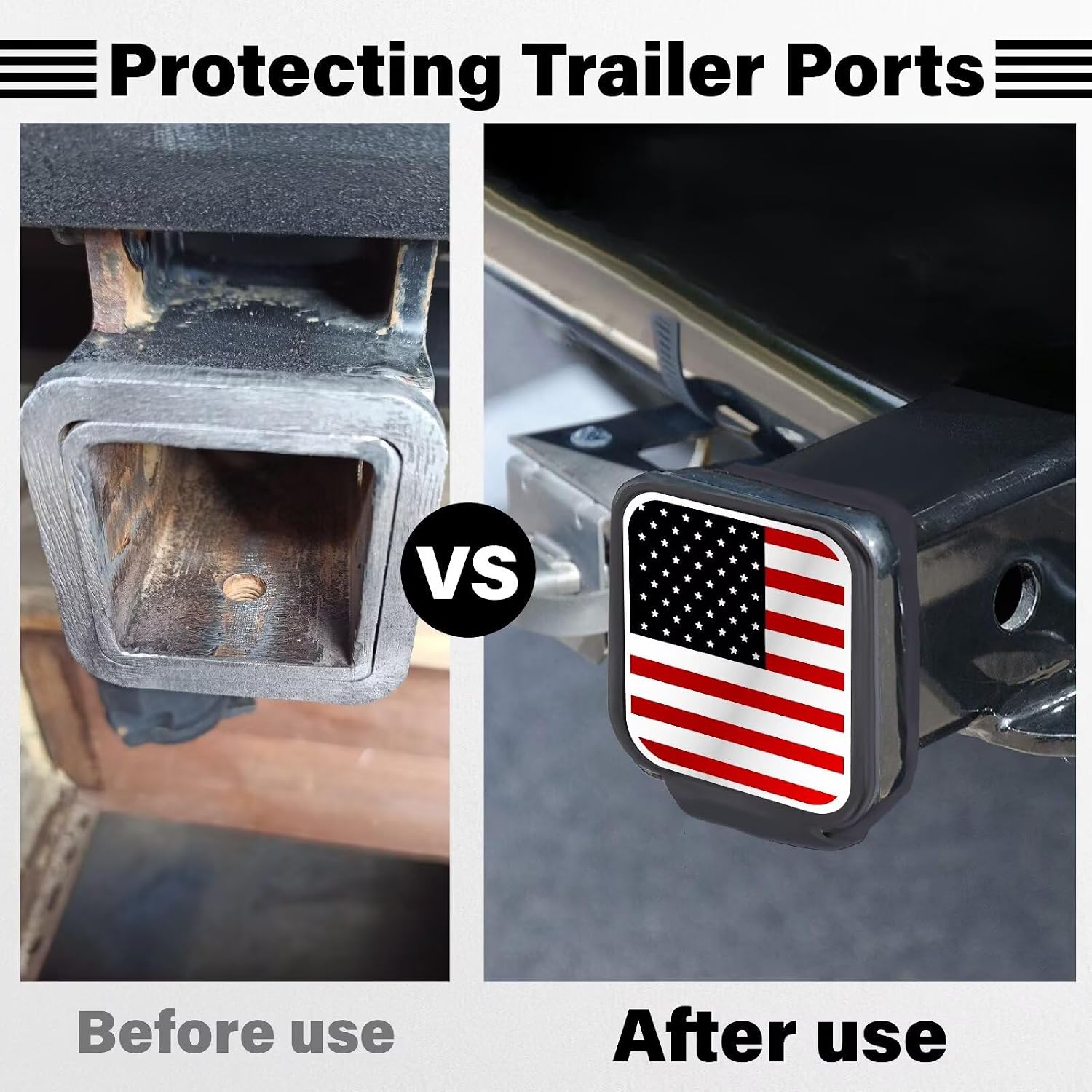 2 Inch Rubber Trailer Hitch Cover, Durable Tow Hitch Covers with American Flag, Car Exterior Accessories Fits for 2 Inches Hitch Receivers, Hitch Cover Tube Plug Cap for Trucks(Silver&Red Line)