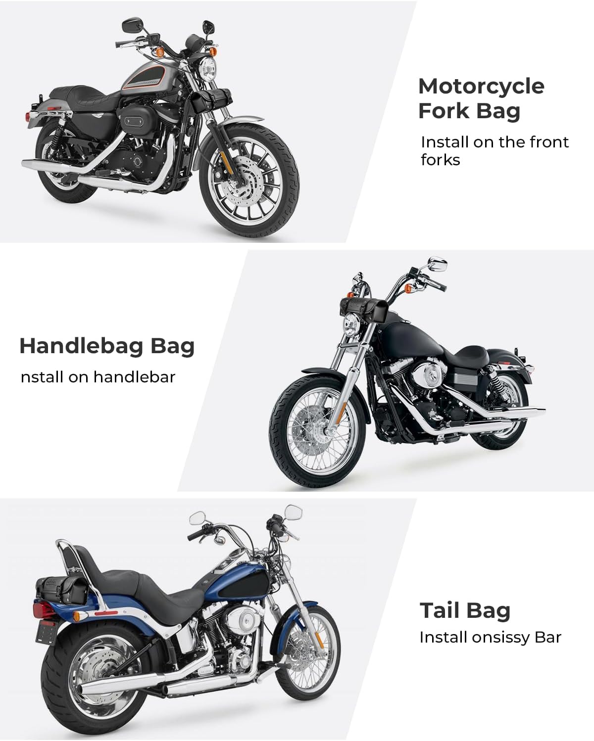 KEMIMOTO Motorcycle Fork Tool Bag Universal PU Leather Roll Bag for Front Fork Handlebar Sissy Bar Storage Pouch Dyna Softail Sportster Scooter