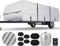 Oxford Fabric Pop Up Folding Camper Cover 14'-16' Super Waterproof Tear-Resistant Anti-UV Tent Trailer Cover for Winter Snow with Reinforced Corners, 5+2 Windproof Straps, Storage Bag