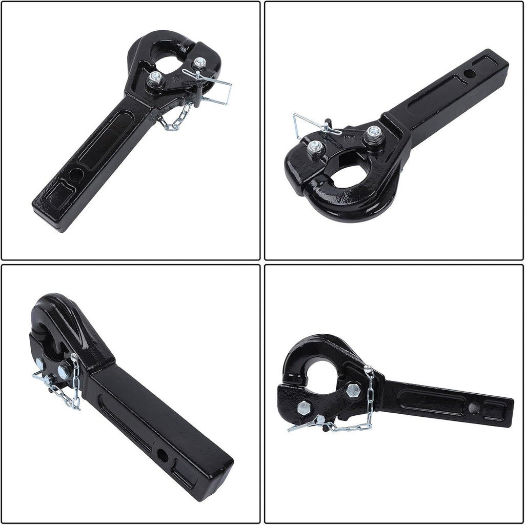 10-Ton Pintle Hitch for 2-Inch Receiver Hook Military Receiver 20000LBS Fits 2-1/2 in Lunette Ring Gloss Black Powder Coat