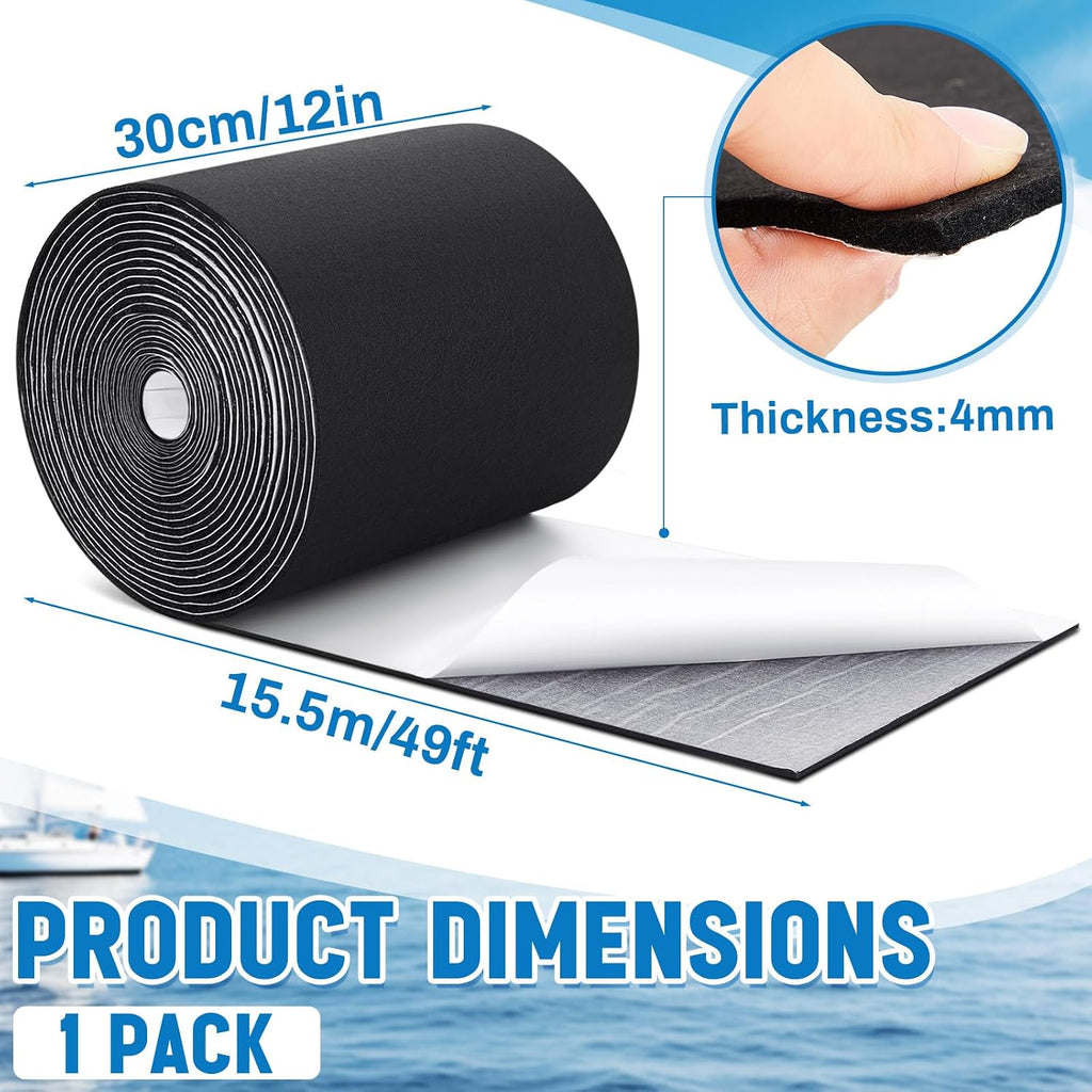Soulchen 12in X 50ft Boat Trailer Bunk Carpet with Adhesive, Marine Outdoor Polyester Marine Bunk Carpet for Boats Trailers and Ramps (Black)