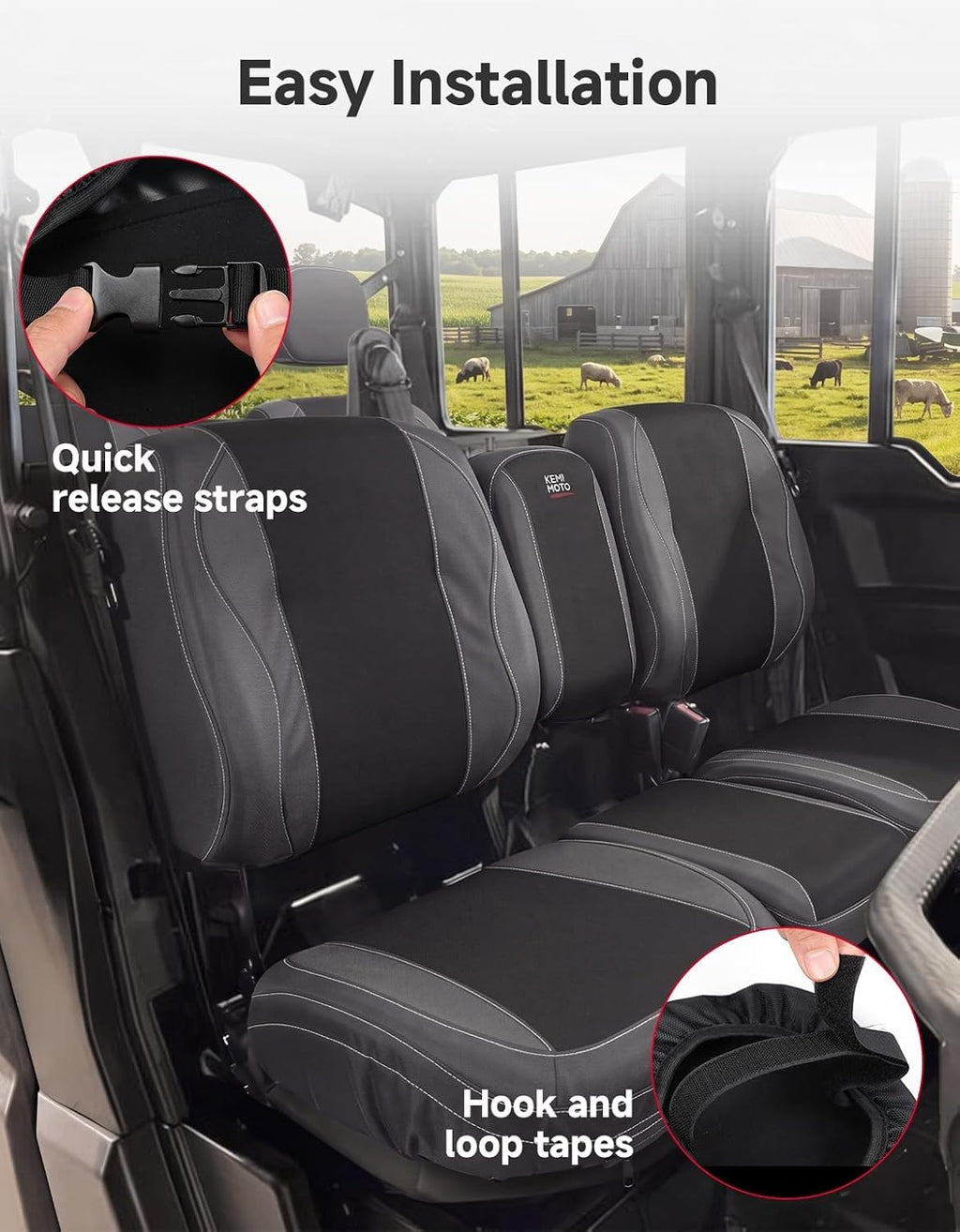 KEMIMOTO Seat Covers Black Compatible with Can Am Defender MAX X MR/XT/Limited/Lone Star- Water-Resistant, 1680D Oxford Fabric, Front Rear Two Doors Split Bench Seat Covers Bolstered Seats Only
