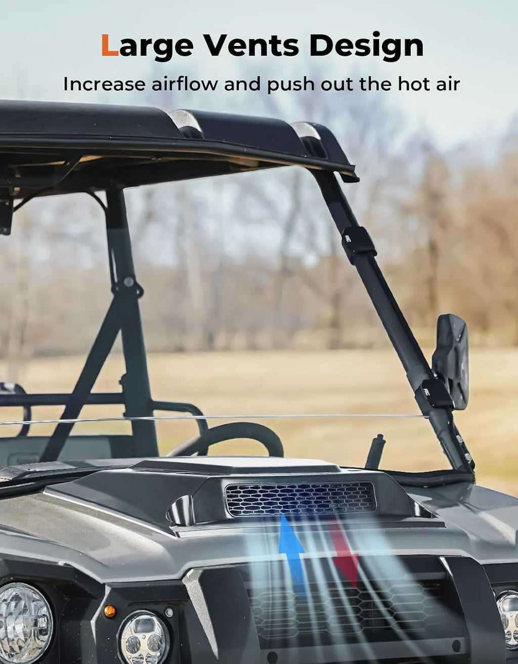 KEMIMOTO Hood Scoop Kit Compatible With Kawasaki Mule Pro FXT/DXT/DX/FX 2015-2024, Vented Hood Cover with Mesh Grill for Enhanced Airflow & Engine Cooling