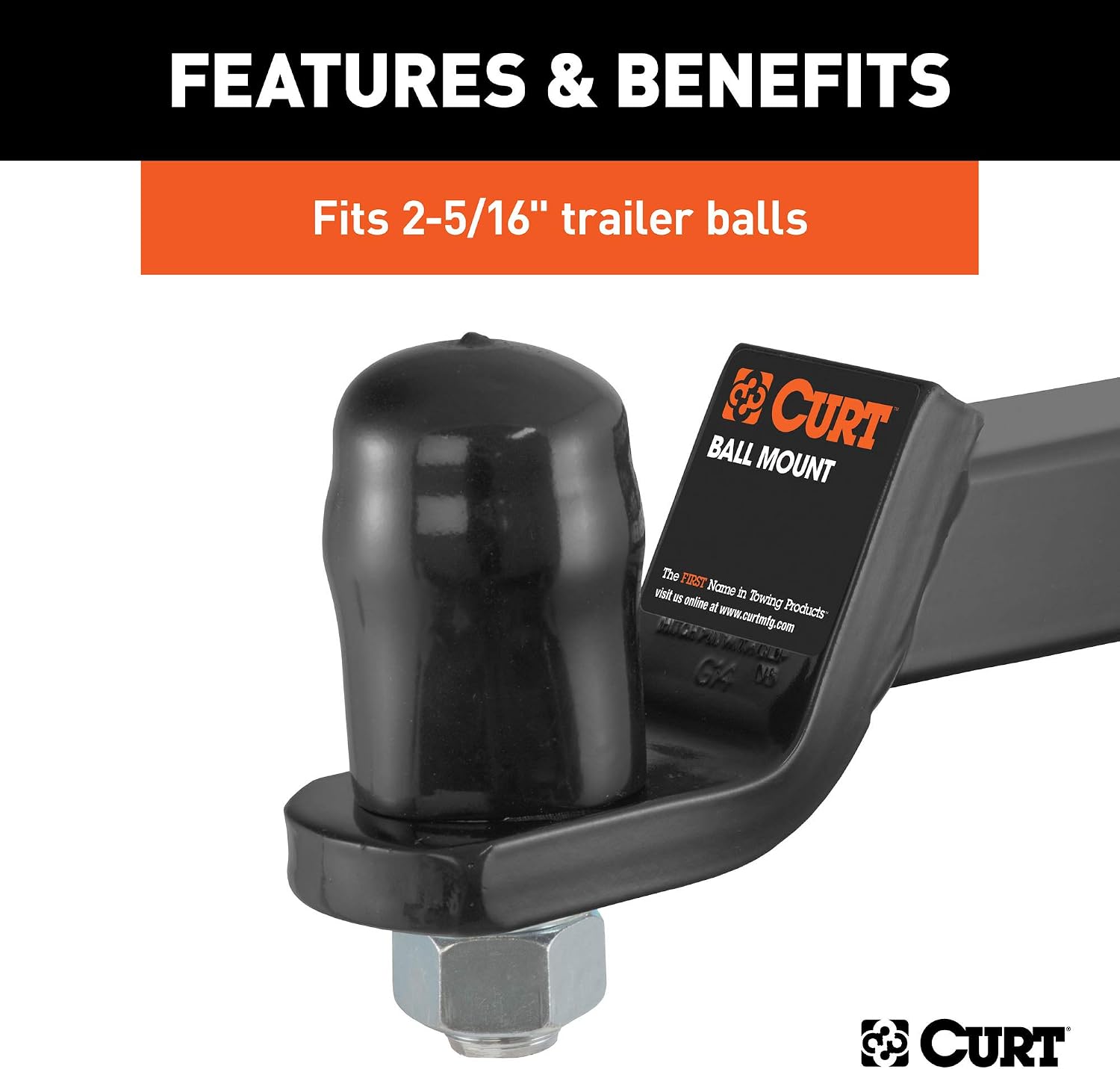 CURT 21811 Black Rubber Trailer Hitch Ball Cover, 2-5/16-Inch Diameter