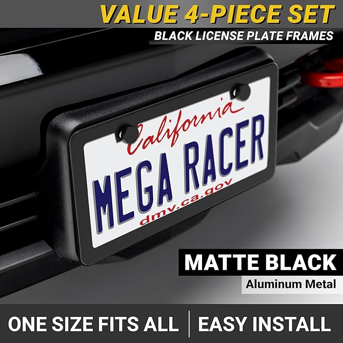 Premium Slim Matte Black License Plate Frames – Best Value 4 Pack, Rust-Free - Image 2