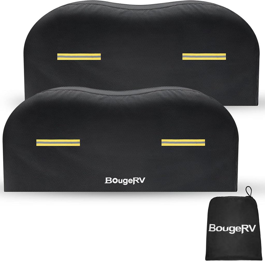 BougeRV RV Tire Covers, Dual Axle Wheel Cover (2 Packs) Fits 30"-33" Diameter Tires, Waterproof Anti-UV Tire Covers Accessories with Reflective Tape for RV/Trailer/Truck, Black