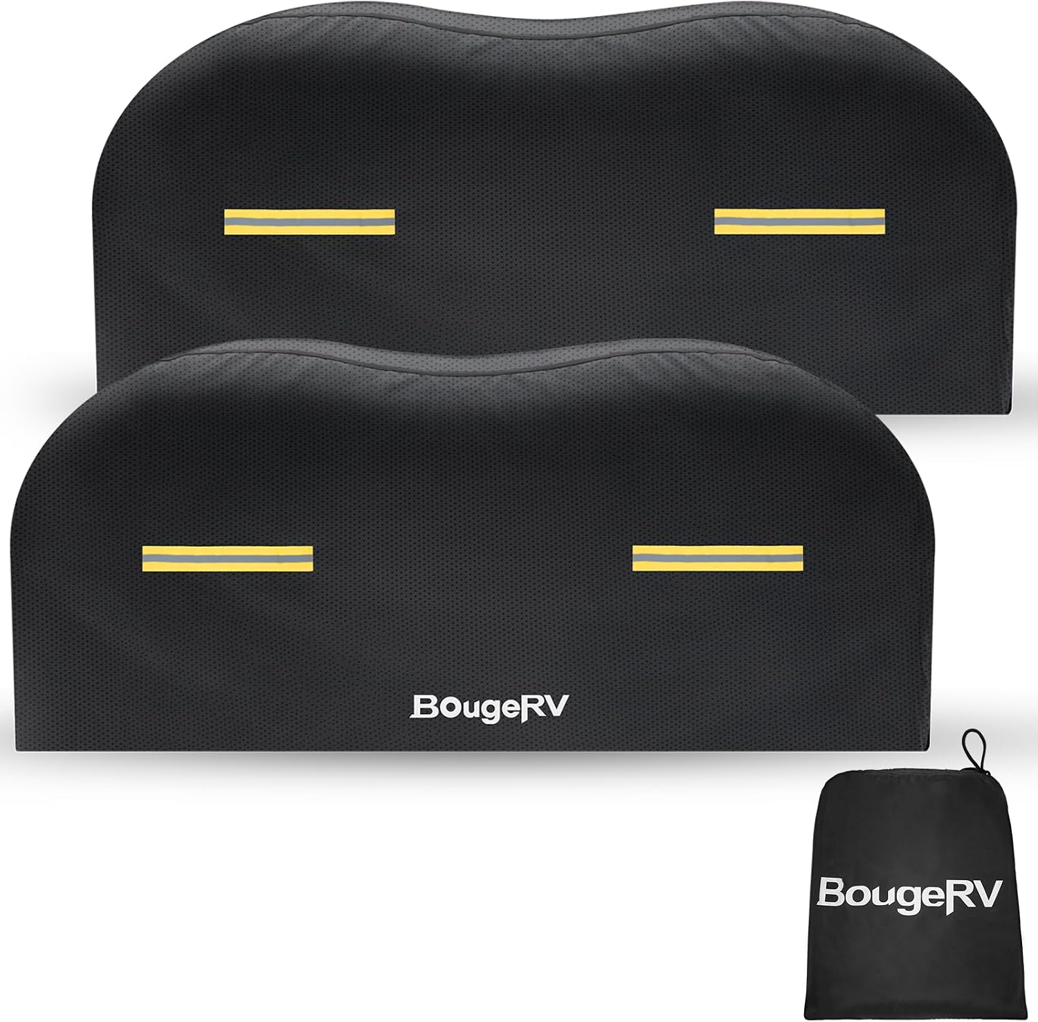 BougeRV RV Tire Covers, Dual Axle Wheel Cover (2 Packs) Fits 30"-33" Diameter Tires, Waterproof Anti-UV Tire Covers Accessories with Reflective Tape for RV/Trailer/Truck, Black
