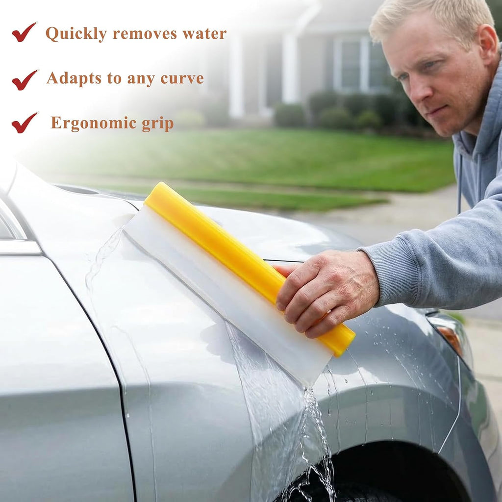 Car Squeegee,12 inch Silicone Automotive Water Wiper for Drying,Flexible Auto T-Bar Water Blade for car, Windshield, Glass, Window, Bathroom(Yellow)
