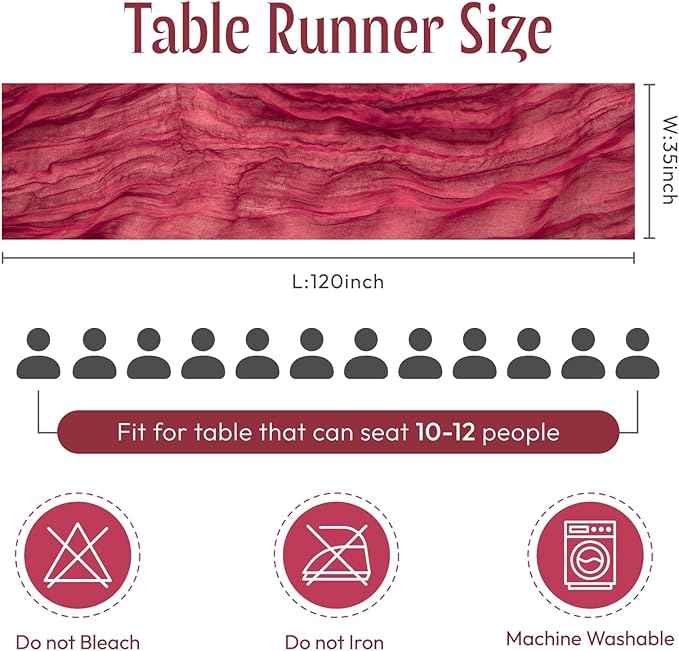 Sioloc Burgundy Red Cheesecloth Table Runner Fall Autumn Decor for Home 10ft ...
