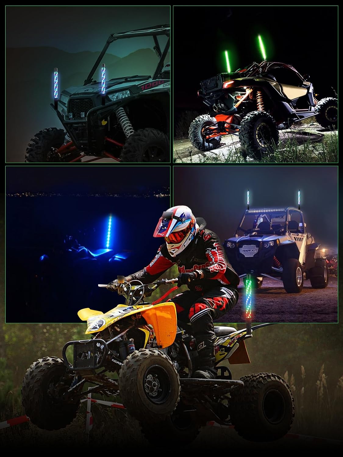 2 Pack 1FT Whip Lights with Spring Base, LED Whip Light with App & Remote Control, Spiral RGB Chasing Lighted Whips with Rocker Switch, Music Whip Light for UTV ATV