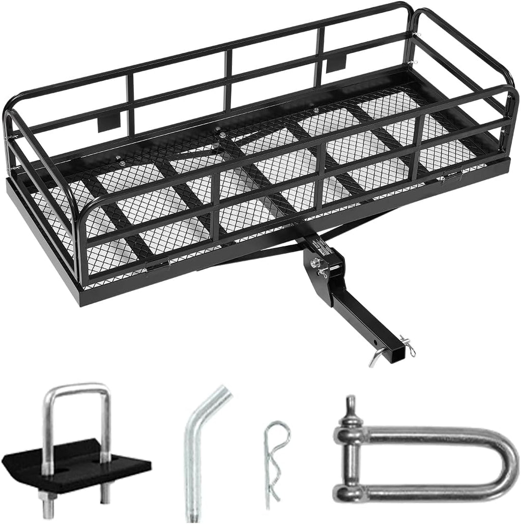 VEVOR 60x24x14 in Hitch Cargo Carrier, 500lbs Capacity Folding Trailer Hitch Mount Cargo Basket, Steel Luggage Carrier Rack Fits 2" Hitch Receiver for SUV Pickup Truck