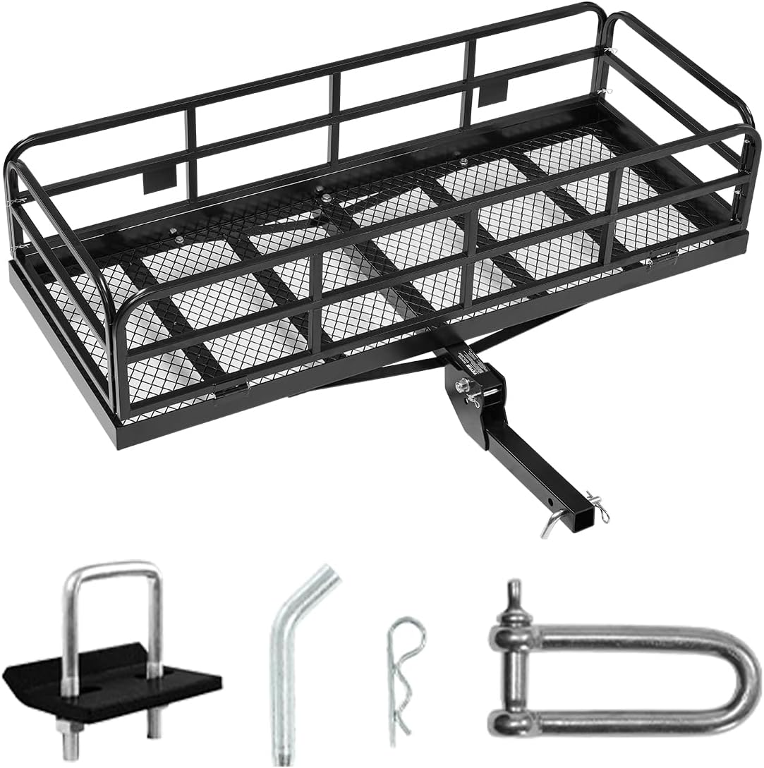 VEVOR 60x24x14 in Hitch Cargo Carrier, 500lbs Capacity Folding Trailer Hitch Mount Cargo Basket, Steel Luggage Carrier Rack Fits 2" Hitch Receiver for SUV Pickup Truck