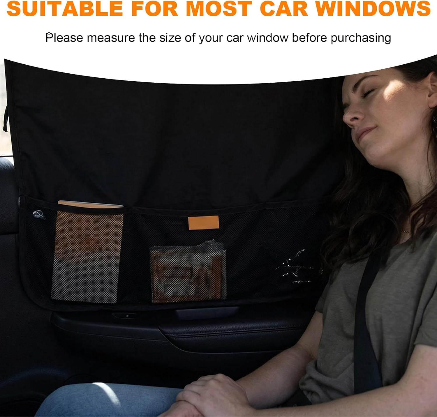 2 PCS Car Window Shades, Auto Side Windows Sunshade Cover with Storage Pockets & Suction Cups, Blackout Vehicle Side Window Privacy Curtain for Sun Heat & UV Protection