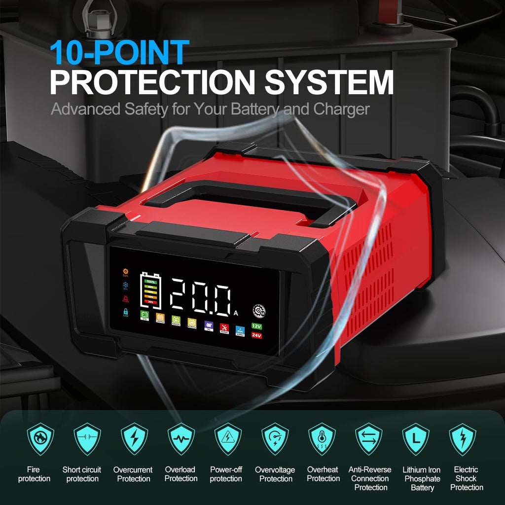 Battery Charger 20-Amp 12V/24V Smart Trickle Charger for Car - Battery Maintainer Trickle Charger, and Car Battery Charger Heavy Duty with Temperature Compensation for Automotive Truck Motorcycle